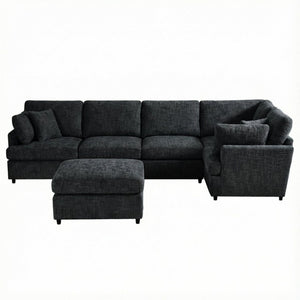 English Elm Reconfigurable Modular Cloud Sectional with Deep Linen Seats and Flexible Chaise Layout Black W680S00225