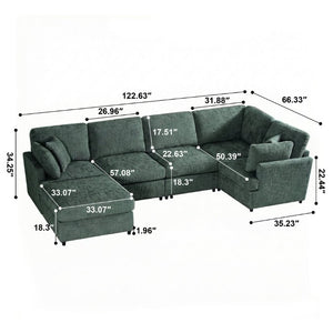 English Elm Reconfigurable Modular Cloud Sectional with Deep Linen Seats and Flexible Chaise Layout Green W680S00226