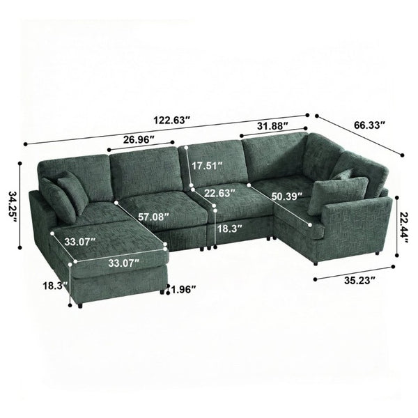 English Elm Reconfigurable Modular Cloud Sectional with Deep Linen Seats and Flexible Chaise Layout Green W680S00226
