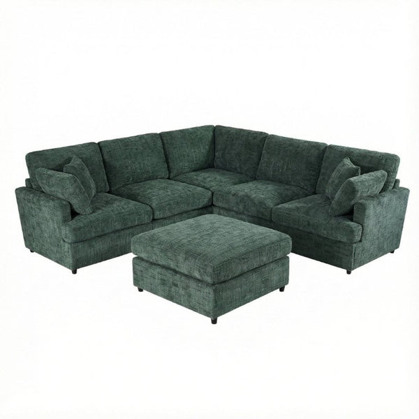 English Elm Reconfigurable Modular Cloud Sectional with Deep Linen Seats and Flexible Chaise Layout Green W680S00226