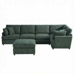 English Elm Reconfigurable Modular Cloud Sectional with Deep Linen Seats and Flexible Chaise Layout Green W680S00226
