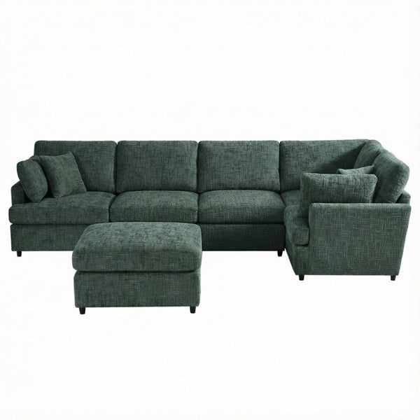 English Elm Reconfigurable Modular Cloud Sectional with Deep Linen Seats and Flexible Chaise Layout Green W680S00226