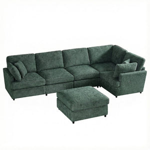 English Elm Reconfigurable Modular Cloud Sectional with Deep Linen Seats and Flexible Chaise Layout Green W680S00226