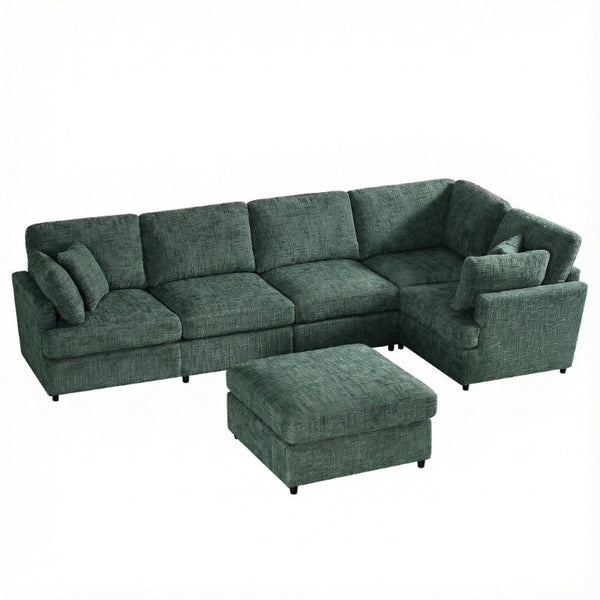 English Elm Reconfigurable Modular Cloud Sectional with Deep Linen Seats and Flexible Chaise Layout Green W680S00226