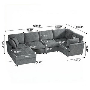 English Elm Reconfigurable Modular Cloud Sectional with Linen Upholstery Deep Seat Lounge Sofa W680S00227