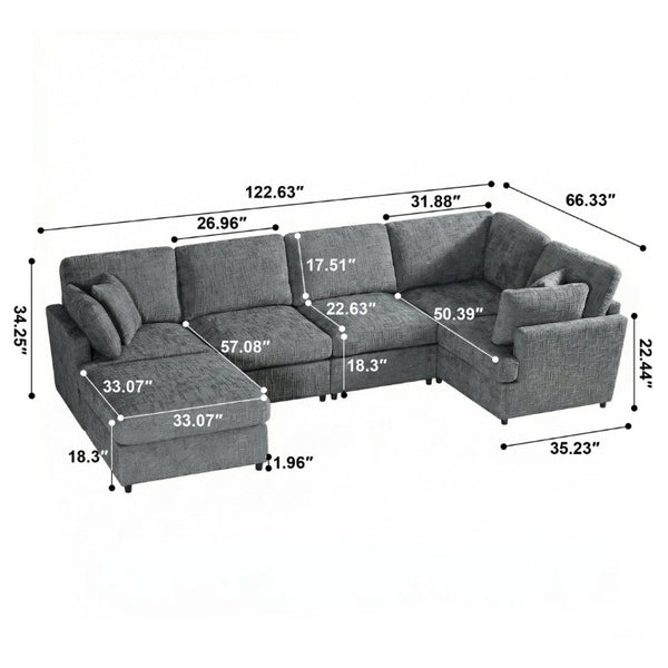 English Elm Reconfigurable Modular Cloud Sectional with Linen Upholstery Deep Seat Lounge Sofa W680S00227