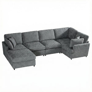 English Elm Reconfigurable Modular Cloud Sectional with Linen Upholstery Deep Seat Lounge Sofa W680S00227
