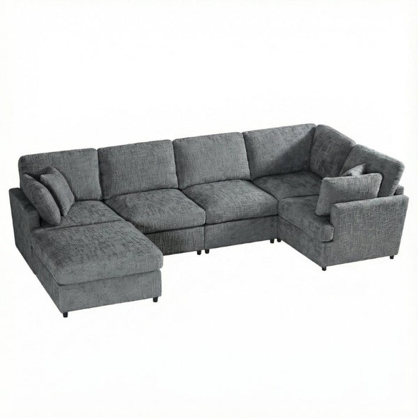 English Elm Reconfigurable Modular Cloud Sectional with Linen Upholstery Deep Seat Lounge Sofa W680S00227