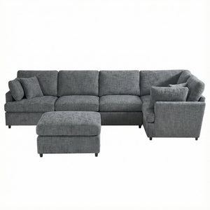 English Elm Reconfigurable Modular Cloud Sectional with Linen Upholstery Deep Seat Lounge Sofa W680S00227