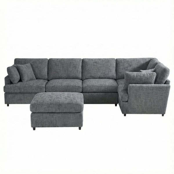 English Elm Reconfigurable Modular Cloud Sectional with Linen Upholstery Deep Seat Lounge Sofa W680S00227