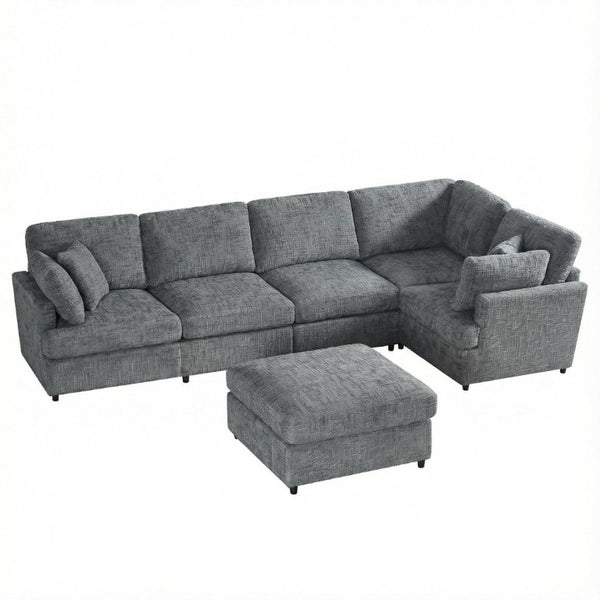 English Elm Reconfigurable Modular Cloud Sectional with Linen Upholstery Deep Seat Lounge Sofa W680S00227