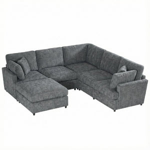 English Elm Reconfigurable Modular Cloud Sectional with Linen Upholstery Deep Seat Lounge Sofa W680S00227