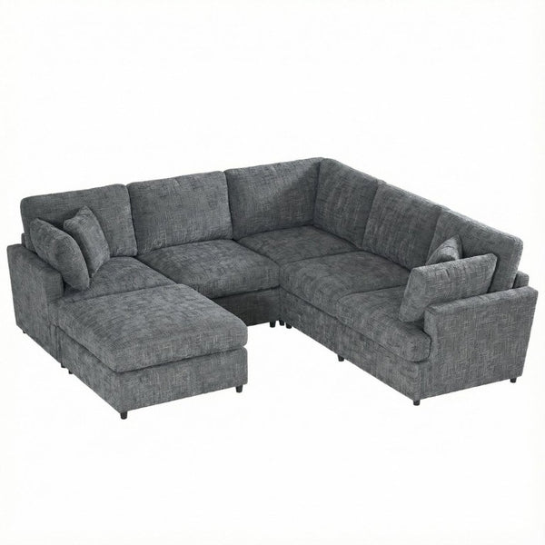 English Elm Reconfigurable Modular Cloud Sectional with Linen Upholstery Deep Seat Lounge Sofa W680S00227