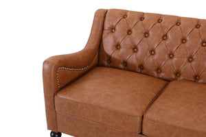 English Elm Pu Leather Sofa Set with Tufted Backrests Nail Head Trim and Solid Birch Wood Legs Brown W680S00230