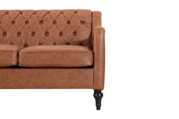English Elm Pu Leather Sofa Set with Tufted Backrests Nail Head Trim and Solid Birch Wood Legs Brown W680S00230