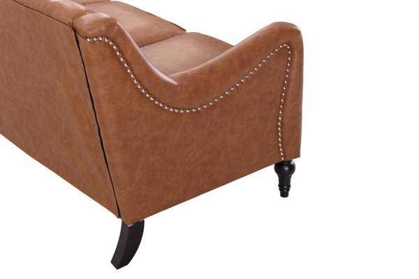 English Elm Pu Leather Sofa Set with Tufted Backrests Nail Head Trim and Solid Birch Wood Legs Brown W680S00230