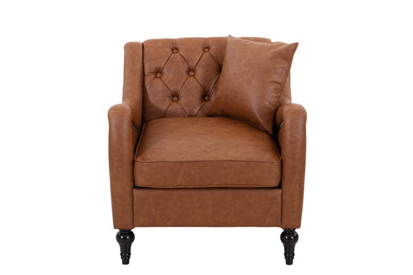 English Elm Pu Leather Sofa Set with Tufted Backrests Nail Head Trim and Solid Birch Wood Legs Brown W680S00230
