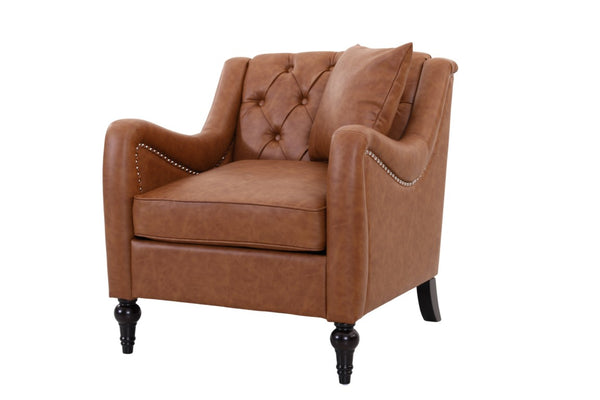 English Elm Pu Leather Sofa Set with Tufted Backrests Nail Head Trim and Solid Birch Wood Legs Brown W680S00230