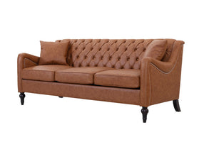 English Elm Pu Leather Sofa Set with Tufted Backrests Nail Head Trim and Solid Birch Wood Legs Brown W680S00230