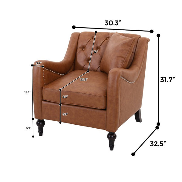 English Elm Pu Leather Sofa Set with Tufted Backrests Nail Head Trim and Solid Birch Wood Legs Brown W680S00230