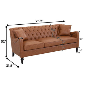 English Elm Pu Leather Sofa Set with Tufted Backrests Nail Head Trim and Solid Birch Wood Legs Brown W680S00230