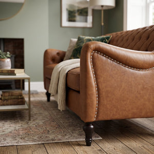 English Elm Pu Leather Sofa Set with Tufted Backrests Nail Head Trim and Solid Birch Wood Legs Brown W680S00230