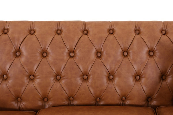 English Elm Pu Leather Sofa Set with Tufted Backrests Nail Head Trim and Solid Birch Wood Legs Brown W680S00230