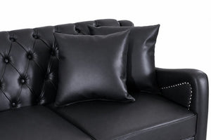 English Elm Pu Leather Sofa Set with Tufted Backrests Nail Head Trim and Solid Birch Wood Legs Black W680S00231