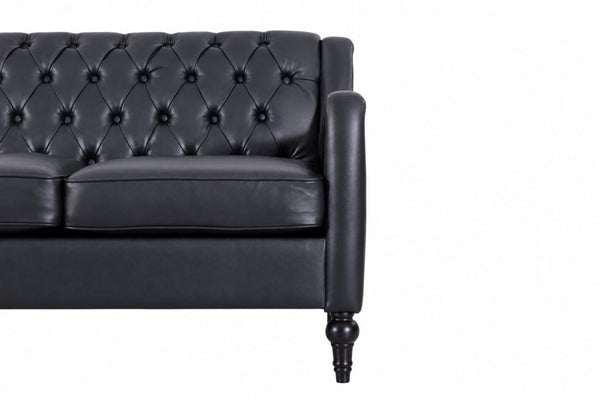 English Elm Pu Leather Sofa Set with Tufted Backrests Nail Head Trim and Solid Birch Wood Legs Black W680S00231