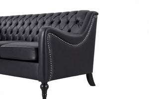 English Elm Pu Leather Sofa Set with Tufted Backrests Nail Head Trim and Solid Birch Wood Legs Black W680S00231
