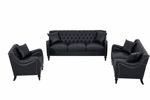 English Elm Pu Leather Sofa Set with Tufted Backrests Nail Head Trim and Solid Birch Wood Legs Black W680S00231