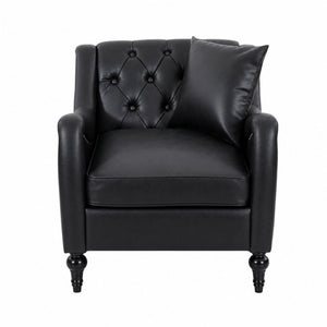 English Elm Pu Leather Sofa Set with Tufted Backrests Nail Head Trim and Solid Birch Wood Legs Black W680S00231