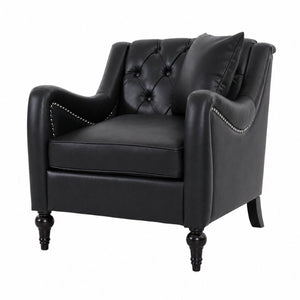 English Elm Pu Leather Sofa Set with Tufted Backrests Nail Head Trim and Solid Birch Wood Legs Black W680S00231