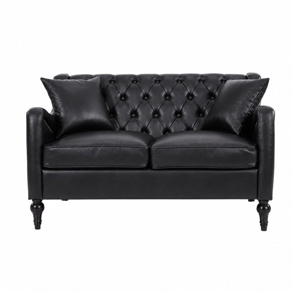 English Elm Pu Leather Sofa Set with Tufted Backrests Nail Head Trim and Solid Birch Wood Legs Black W680S00231