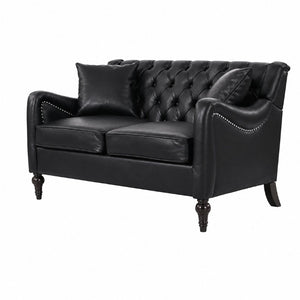 English Elm Pu Leather Sofa Set with Tufted Backrests Nail Head Trim and Solid Birch Wood Legs Black W680S00231