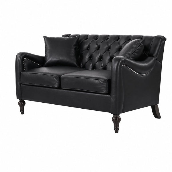 English Elm Pu Leather Sofa Set with Tufted Backrests Nail Head Trim and Solid Birch Wood Legs Black W680S00231