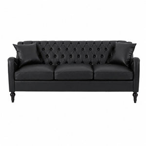 English Elm Pu Leather Sofa Set with Tufted Backrests Nail Head Trim and Solid Birch Wood Legs Black W680S00231