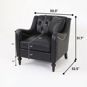 English Elm Pu Leather Sofa Set with Tufted Backrests Nail Head Trim and Solid Birch Wood Legs Black W680S00231