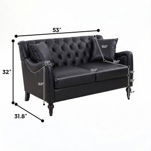 English Elm Pu Leather Sofa Set with Tufted Backrests Nail Head Trim and Solid Birch Wood Legs Black W680S00231