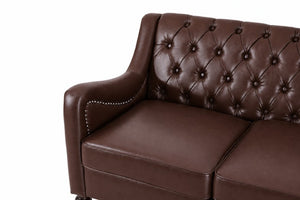 English Elm Pu Leather Tufted Living Room Sofa Set with Nail-Head Trim and Birch Wood Legs 1+2+3 Piece Sofa Set W680S00232