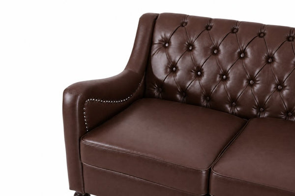 English Elm Pu Leather Tufted Living Room Sofa Set with Nail-Head Trim and Birch Wood Legs 1+2+3 Piece Sofa Set W680S00232