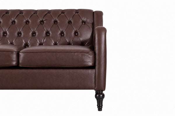 English Elm Pu Leather Tufted Living Room Sofa Set with Nail-Head Trim and Birch Wood Legs 1+2+3 Piece Sofa Set W680S00232
