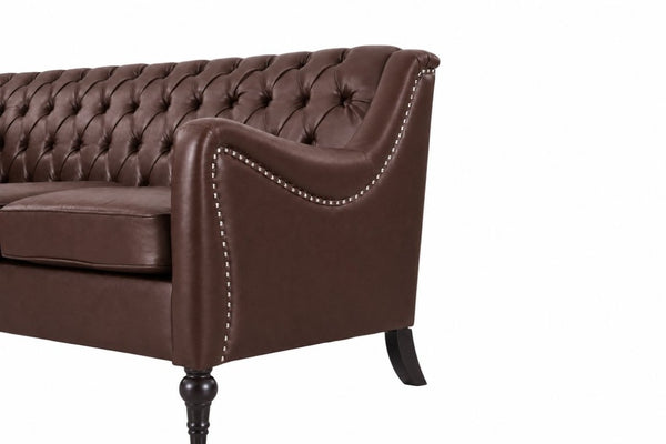 English Elm Pu Leather Tufted Living Room Sofa Set with Nail-Head Trim and Birch Wood Legs 1+2+3 Piece Sofa Set W680S00232