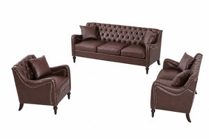 English Elm Pu Leather Tufted Living Room Sofa Set with Nail-Head Trim and Birch Wood Legs 1+2+3 Piece Sofa Set W680S00232