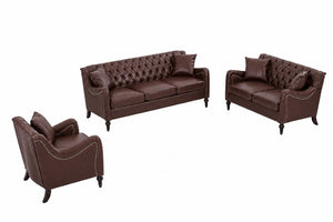 English Elm Pu Leather Tufted Living Room Sofa Set with Nail-Head Trim and Birch Wood Legs 1+2+3 Piece Sofa Set W680S00232