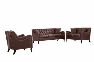 English Elm Pu Leather Tufted Living Room Sofa Set with Nail-Head Trim and Birch Wood Legs 1+2+3 Piece Sofa Set W680S00232