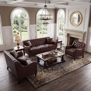 English Elm Pu Leather Tufted Living Room Sofa Set with Nail-Head Trim and Birch Wood Legs 1+2+3 Piece Sofa Set W680S00232