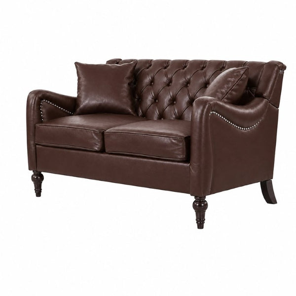 English Elm Pu Leather Tufted Living Room Sofa Set with Nail-Head Trim and Birch Wood Legs 1+2+3 Piece Sofa Set W680S00232