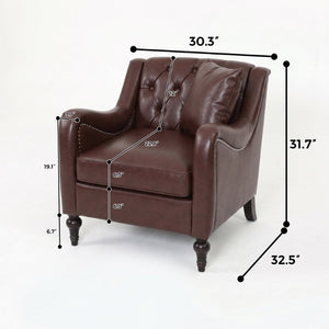English Elm Pu Leather Tufted Living Room Sofa Set with Nail-Head Trim and Birch Wood Legs 1+2+3 Piece Sofa Set W680S00232