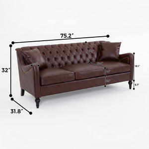 English Elm Pu Leather Tufted Living Room Sofa Set with Nail-Head Trim and Birch Wood Legs 1+2+3 Piece Sofa Set W680S00232